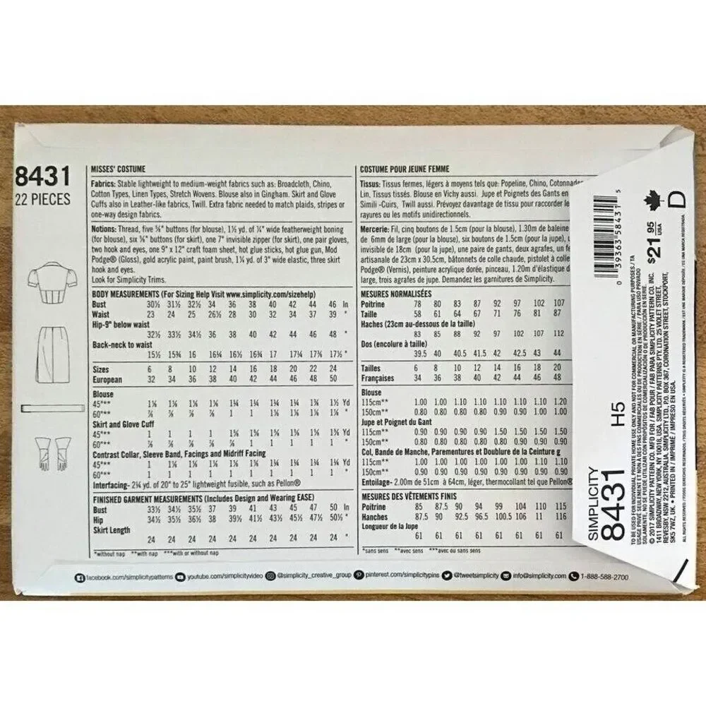 #8431 Simplicity womans costume sewing pattern, 6-14